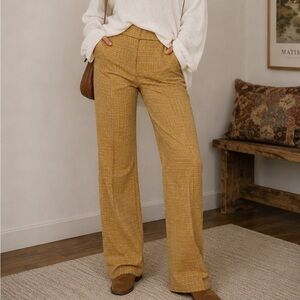 Free People Plaid Pants Yellow Pink Checkered Cropped Straight Leg Size Large
